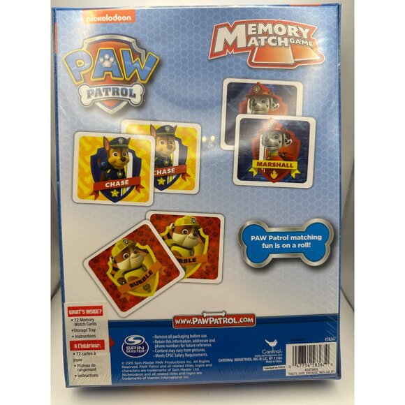 2015 SEALED NEW PAW PATROL Memory Match Game by Cardinal Nickelodeon - Picture 2 of 7